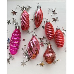 Vintage Christmas ornaments, rosy bunch, set of 5