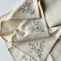Off white fabric napkins w grey embroidery, 26 x 28 cm, set of 4