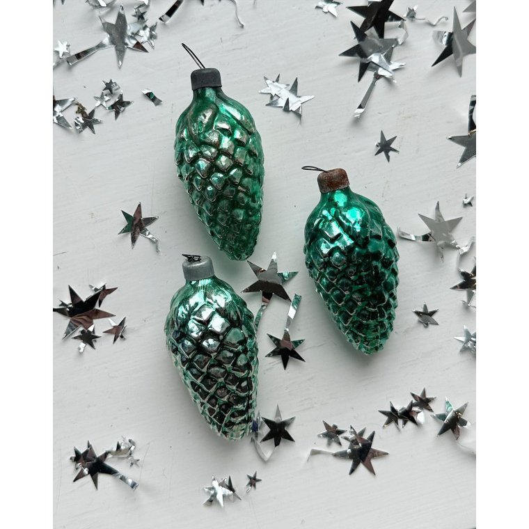 Vintage julekugler, grnne kogler, 3 stk samlet