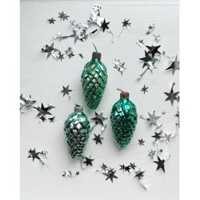 Vintage Christmas ornaments, green cones, set of 3