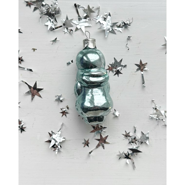 Vintage julekugle, bl julemand m hvid deko