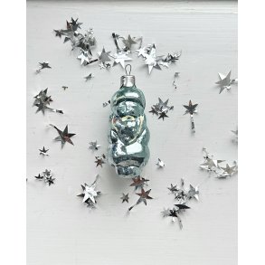 Vintage Christmas ornament, blue Santa w white decor