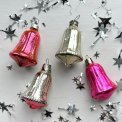 Vintage julekugler, pink/slv klokker, 4 stk samlet