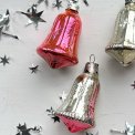 Vintage julekugler, pink/slv klokker, 4 stk samlet