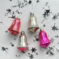 Vintage julekugler, pink/slv klokker, 4 stk samlet