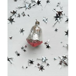 Vintage Christmas ornament, silver flower head w pink