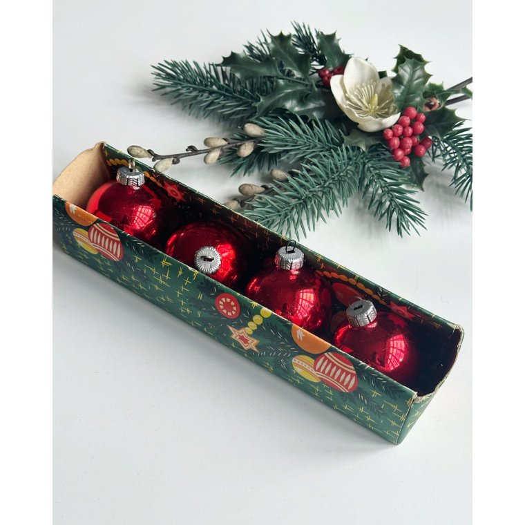 Retro julekugler fra GDR, 4 stk i ske