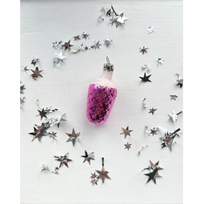 Vintage Christmas ornament, purple cone w white decoration