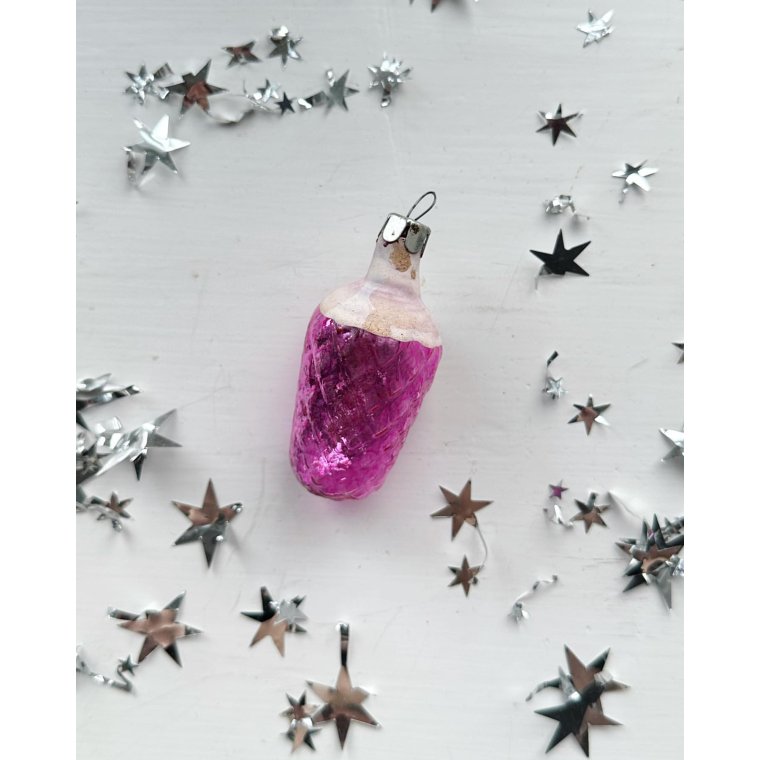 Vintage julekugle, lilla kogle m hvid bemaling