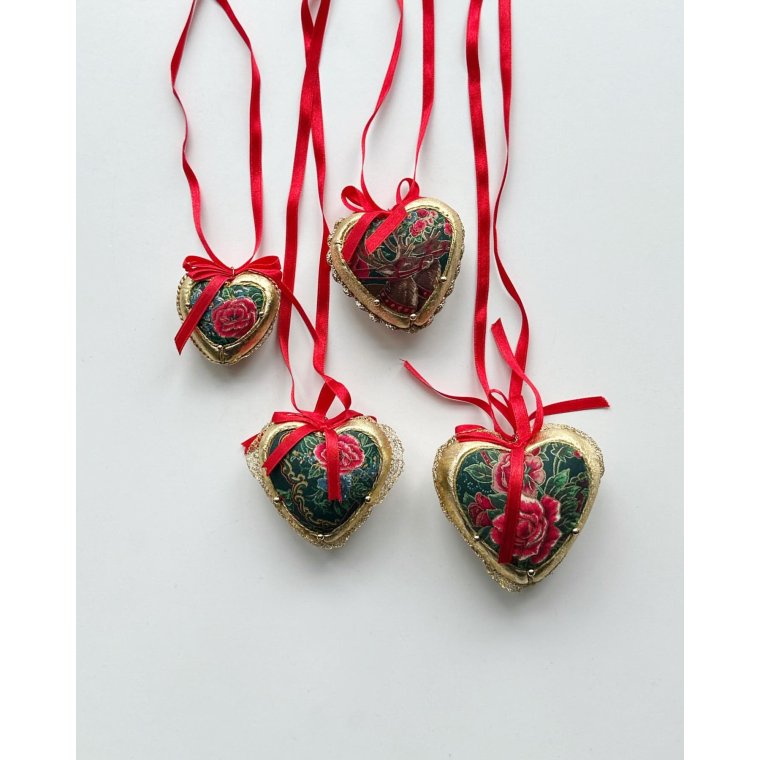 Retro patchwork hearts, polystyrene, set of 4