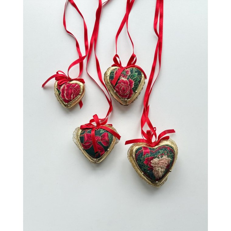 Retro patchwork hearts, polystyrene, set of 4