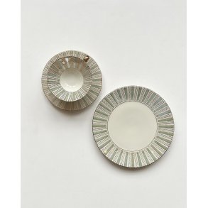 Trio set, big cup with saucer and plate, metallic green and gold