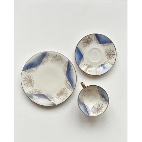 Trio set, big cup with saucer and plate, faint blue and gold