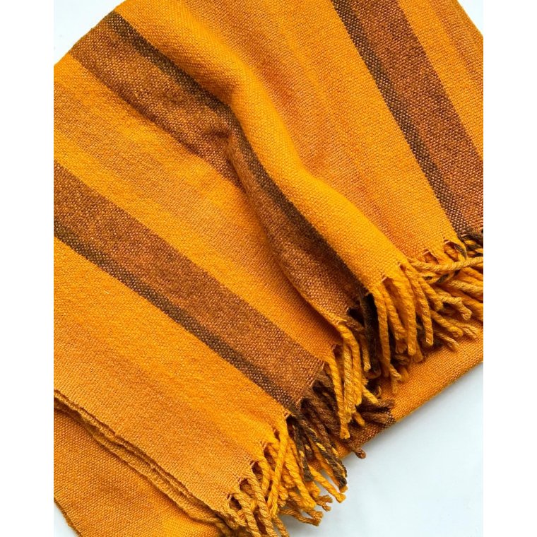 Orange retrotppe m brune striber, 184 x 130 cm