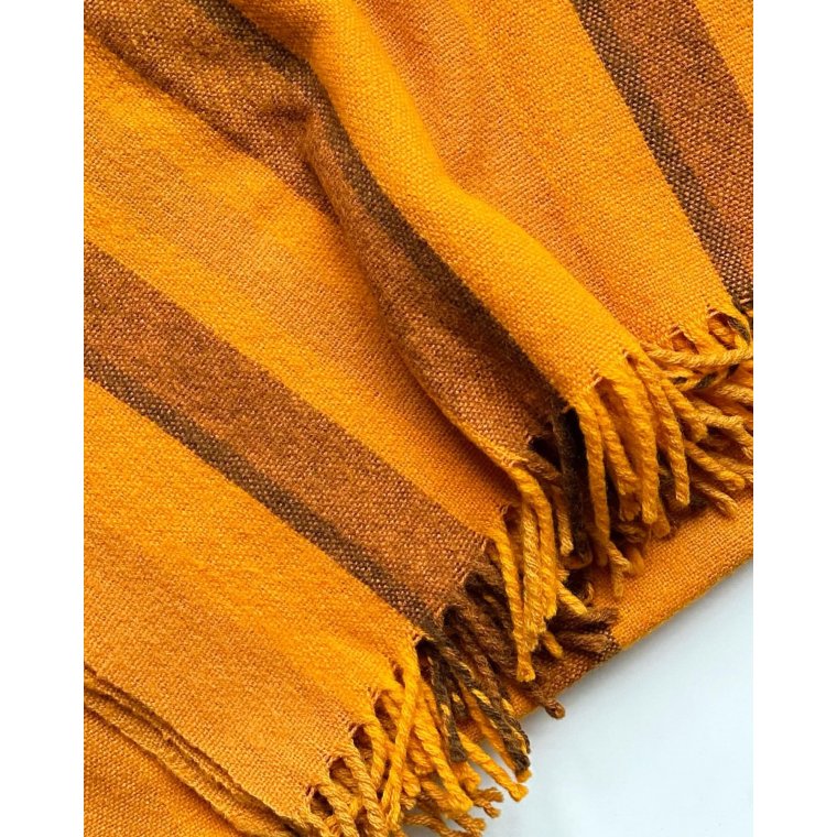 Orange retrotppe m brune striber, 184 x 130 cm