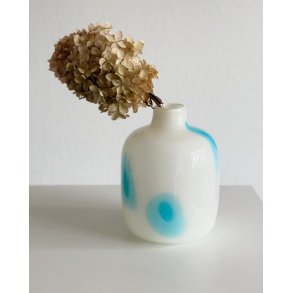 Big glass vase, white w blue spots