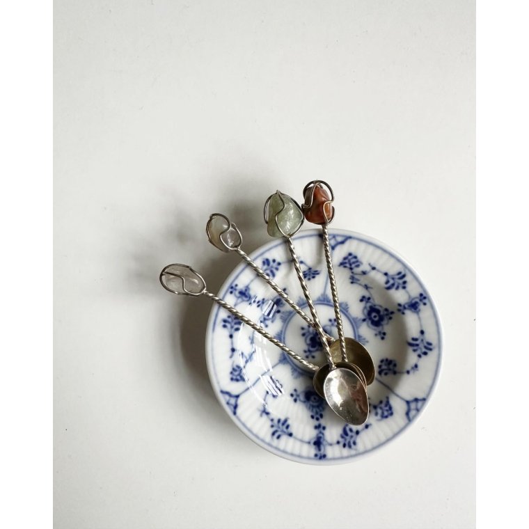 Mocca spoons w semi-precious stones, set of 4