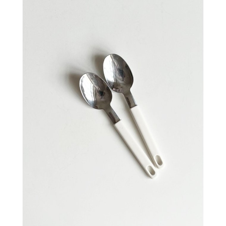 Retrobestik, spiseskeer, hvid plast, 2 stk samlet