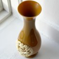 Vase, curry yellow plastic w motif