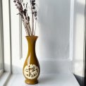 Vase, curry yellow plastic w motif