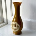 Vase, curry yellow plastic w motif
