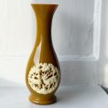 Vase, curry yellow plastic w motif