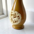 Vase, curry yellow plastic w motif