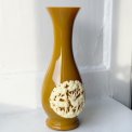 Vase, curry yellow plastic w motif