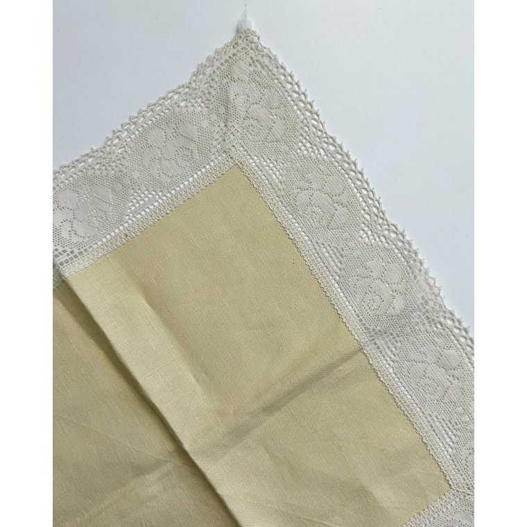 Pastel yellow fabric napkin w crocheted edge