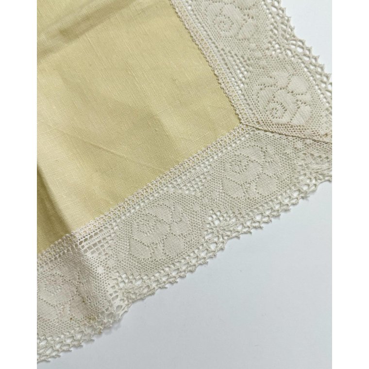 Pastel yellow fabric napkin w crocheted edge