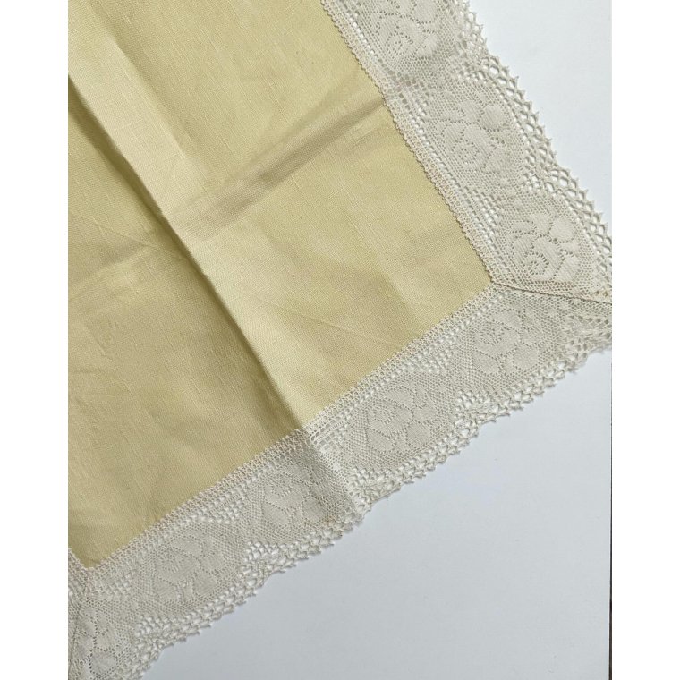 Pastel yellow fabric napkin w crocheted edge