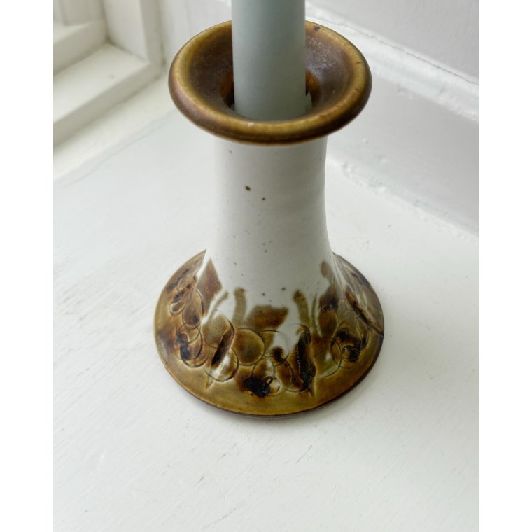 Hanne Stoneware, ceramic candleholder w brown detail