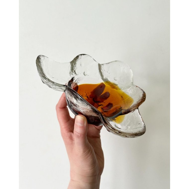 Pertti Santalahti for Humppila, glass dish w brown bottom, Kivi-set