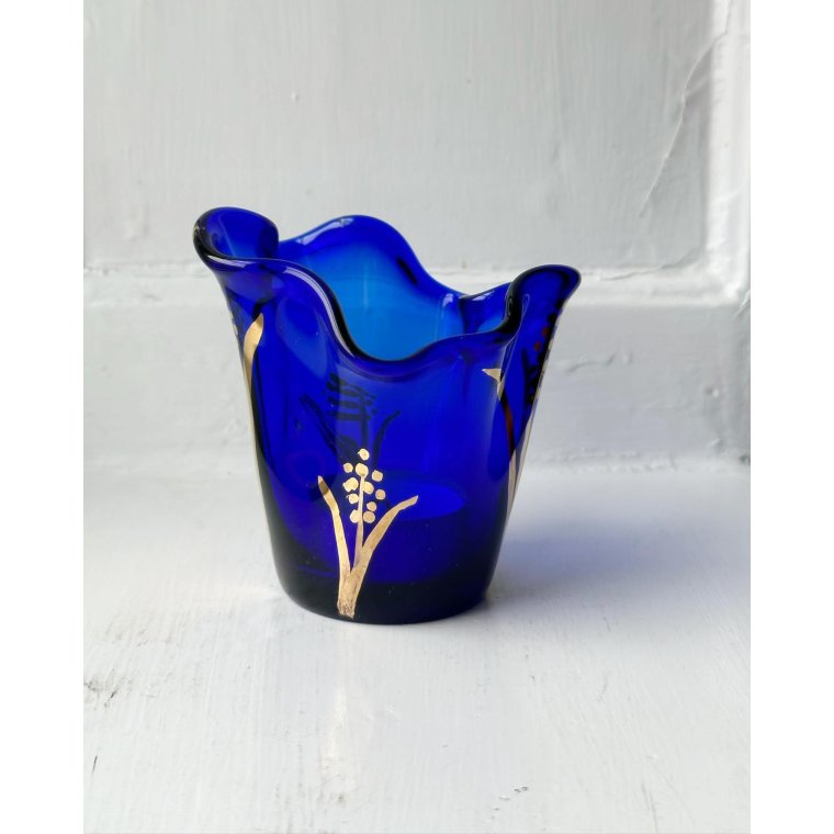 Fyrfadsstage, blt glas m bemaling '96