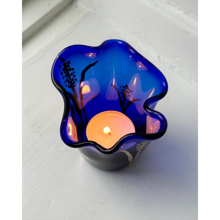 Fyrfadsstage, blt glas m bemaling '96