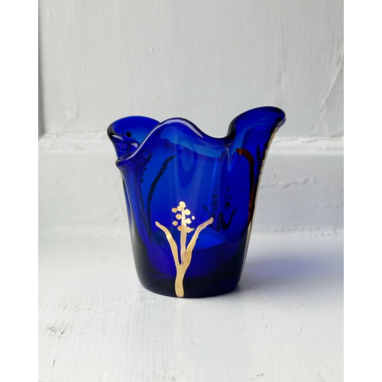 Fyrfadsstage, blt glas m bemaling '96