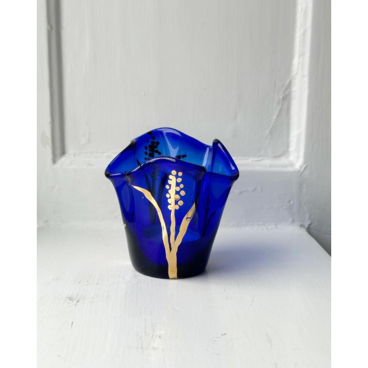 Fyrfadsstage, blt glas m bemaling '96