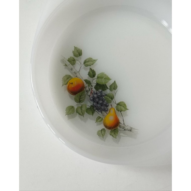 Arcopal, lille fad, opalineglas m frugtprint