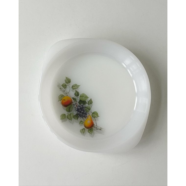 Arcopal, lille fad, opalineglas m frugtprint