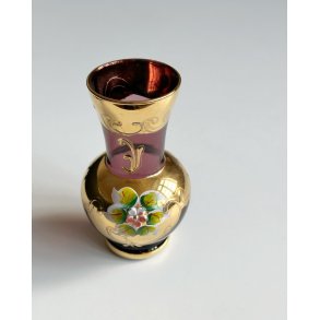 Purple glass vase w golden decor and flower