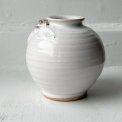 Small white sphere vase w ceramic flowers