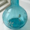 Carafe, blue glass w patinated decor