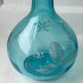 Carafe, blue glass w patinated decor