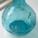 Carafe, blue glass w patinated decor