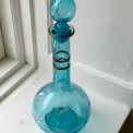 Carafe, blue glass w patinated decor
