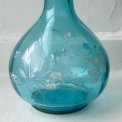 Carafe, blue glass w patinated decor