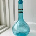 Carafe, blue glass w patinated decor