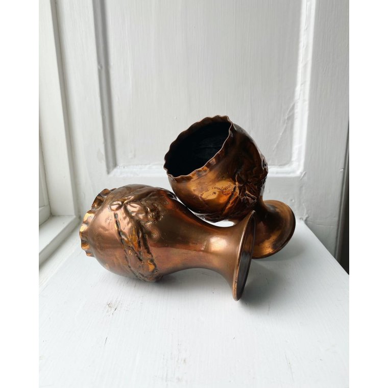Copper vase w empire pattern, NB, pr pc
