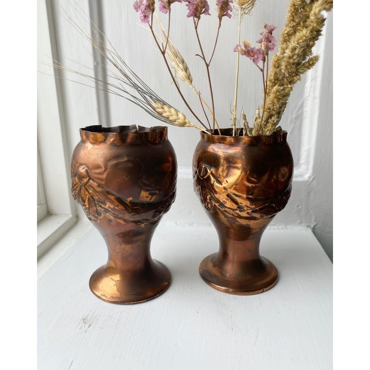 Copper vase w empire pattern, NB, pr pc