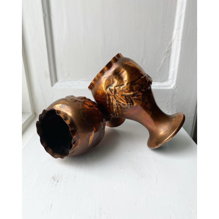 Copper vase w empire pattern, NB, pr pc